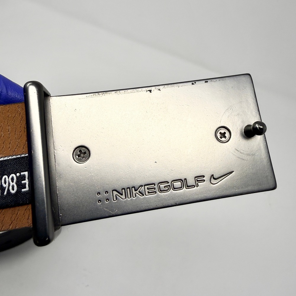 Nike Mens Black Leather Golf Belt Brushed Gunmetal Plaque Swoosh Buckle Size 36 - Picture 7 of 13